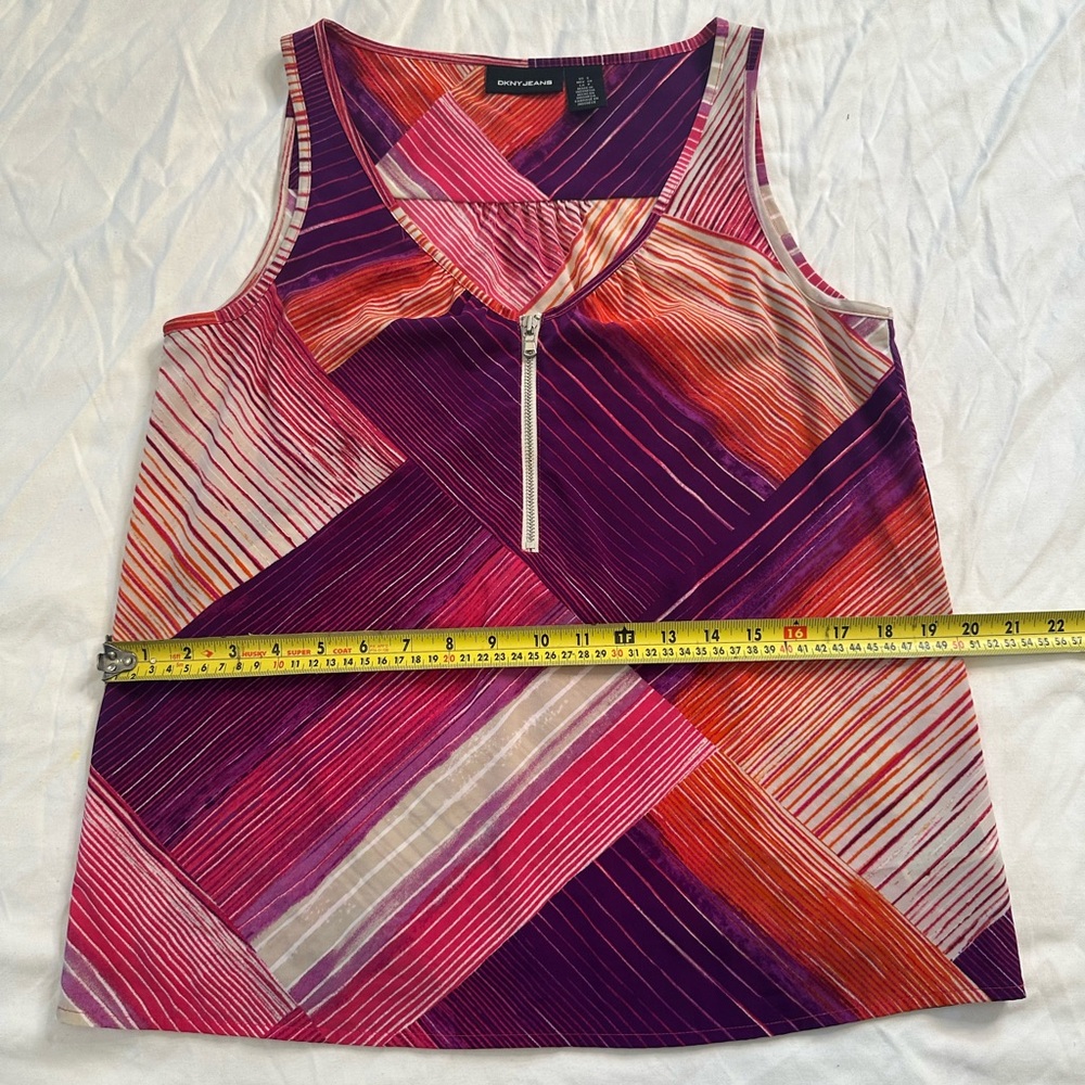 DKNY Jeans Women’s Sleeveless Zip Front Tank Top Multicolor Abstract Print Y2K M - Picture 11 of 11
